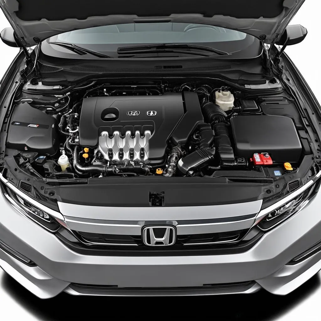 Open hood of a 2018 Honda Accord showing the engine.