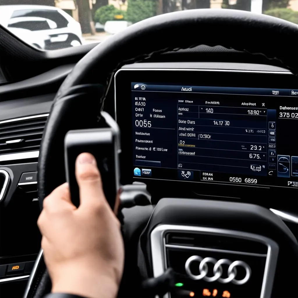 Tableau de bord d'une Audi avec un outil de diagnostic
