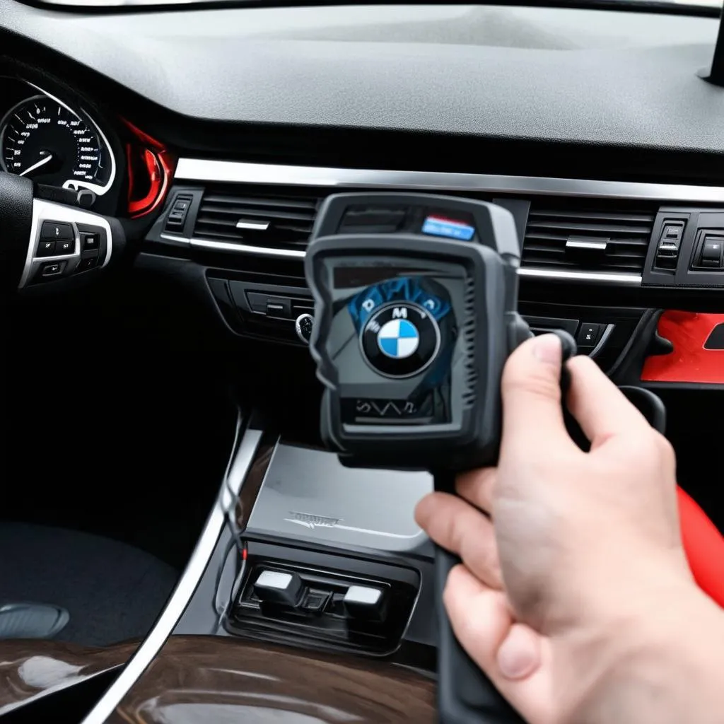 Outil de diagnostic automobile branché sur une BMW