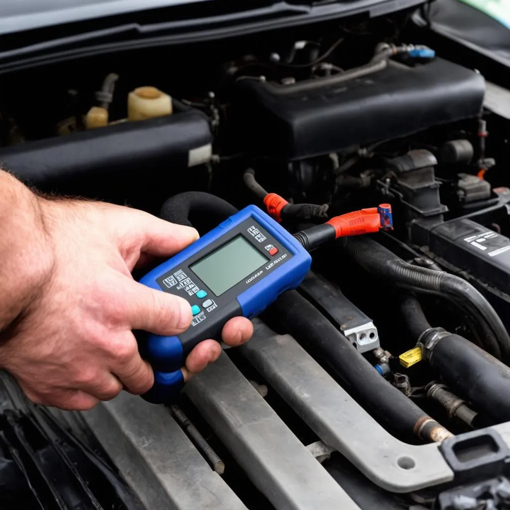 Un mécanicien connecte un CAT TL943 au port de diagnostic d'une voiture