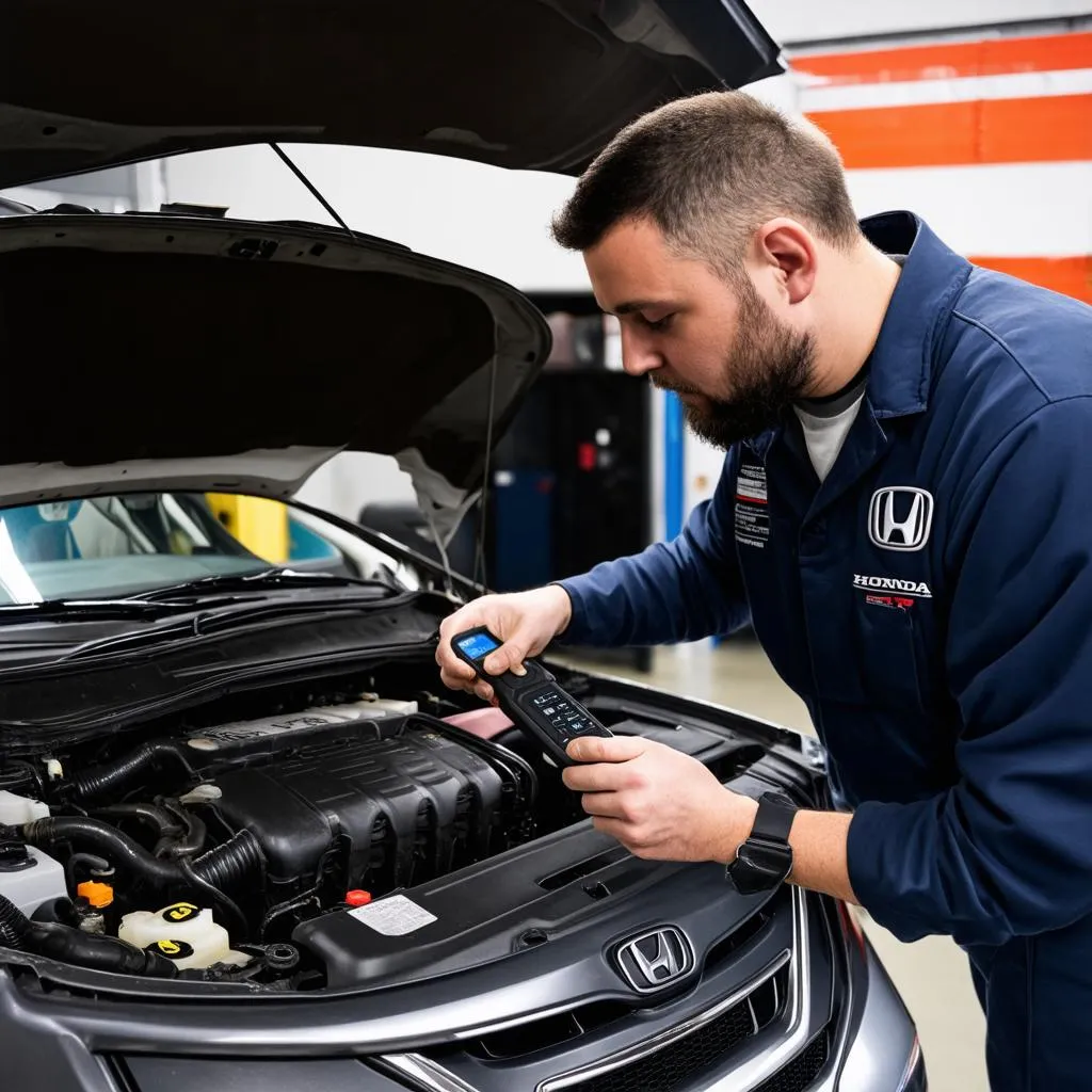 Mechanic inspecting a Honda CRV