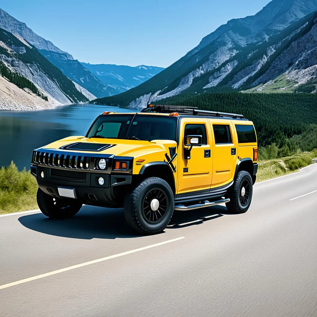 Hummer H2 driving on a scenic road