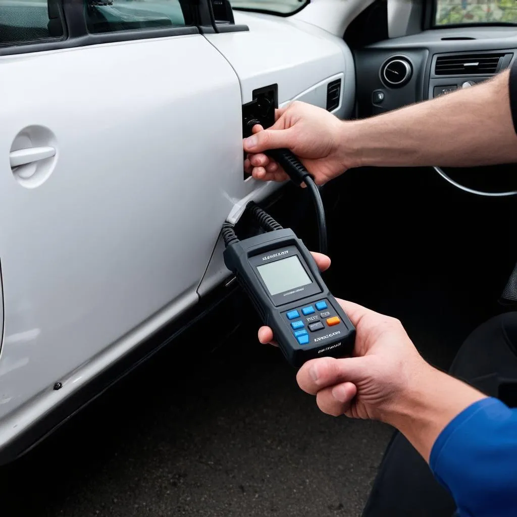 Mechanic using OBD1 scanner