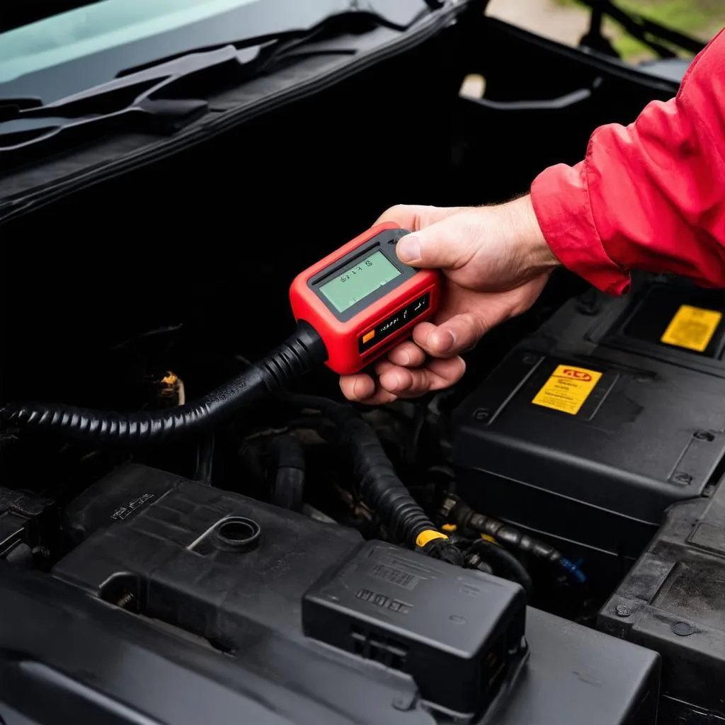 Mechanic using OBD2 scanner to diagnose car problems