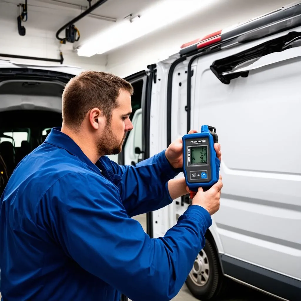 Mechanic diagnosing a Dodge Sprinter