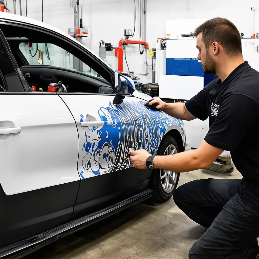 Mechanic Using Adobe Illustrator For Car Wrap Design