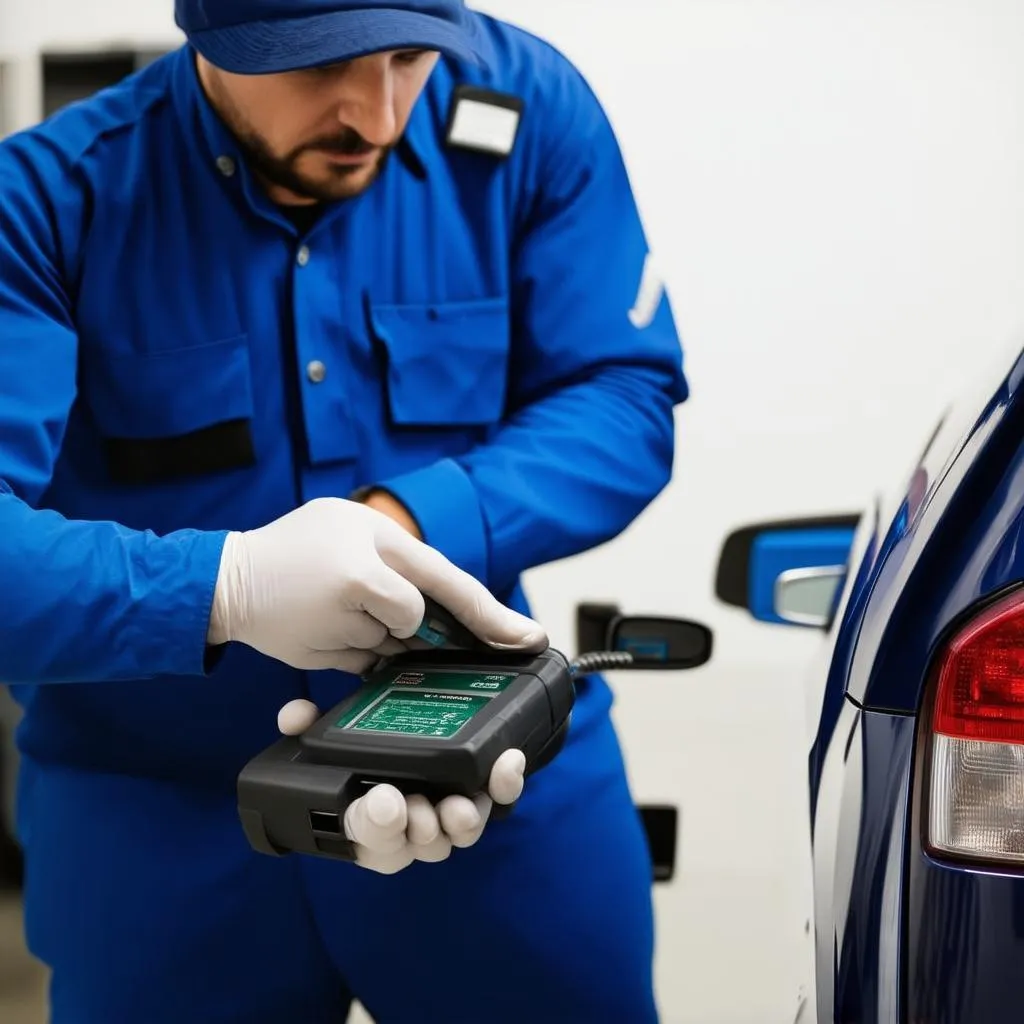 Mechanic Using Dealer Scanner