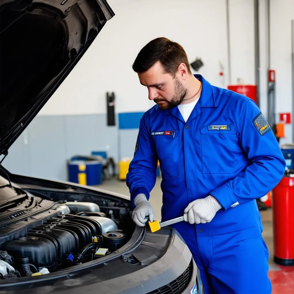 Mécanicien inspectant le moteur d'une voiture