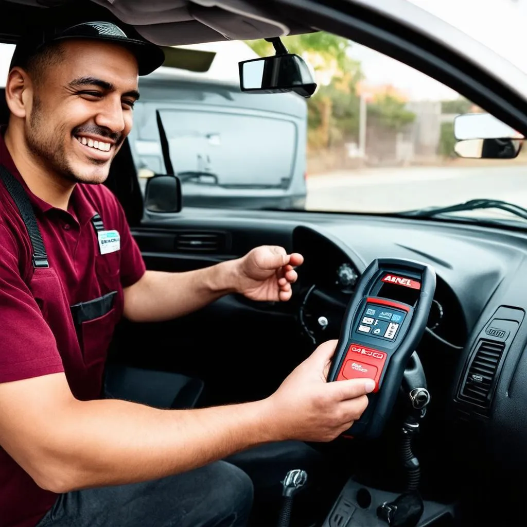  Mechanic using Ancel AD310 Classic Enhanced on car 