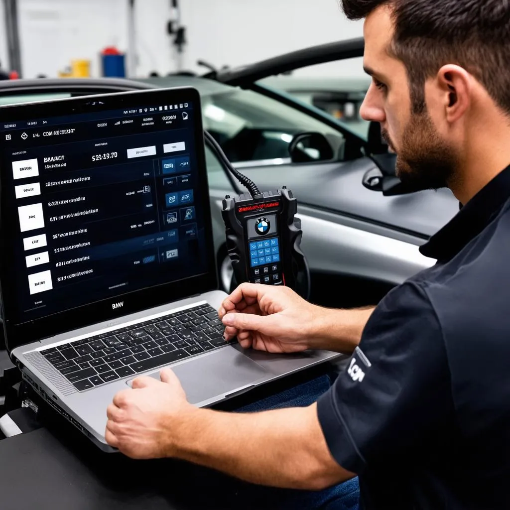 Mechanic using ICOM A for diagnostics