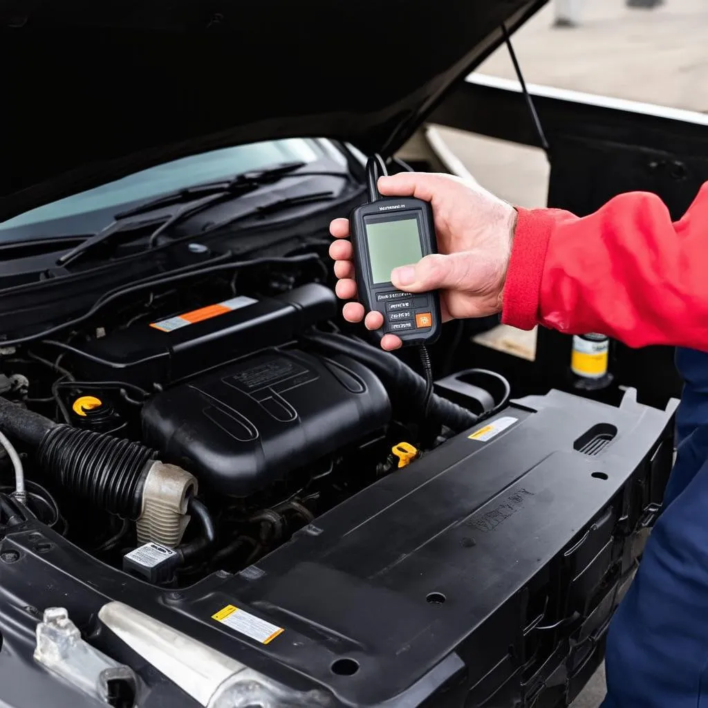 Mechanic using OBD2 scanner