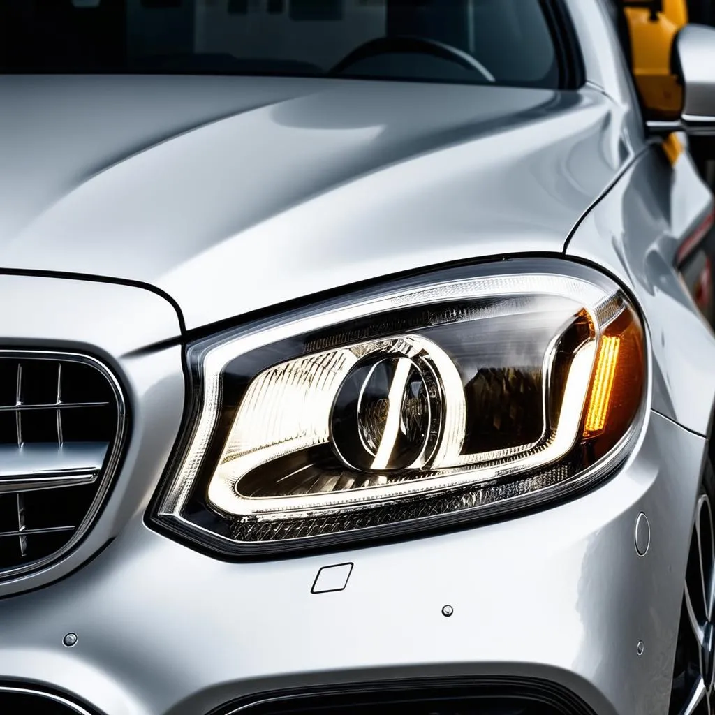 Mercedes headlight close-up