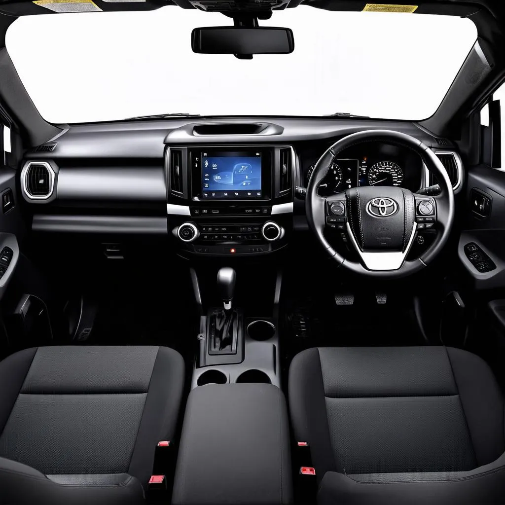 Dashboard and steering wheel of a Toyota Hilux Pickup 2017