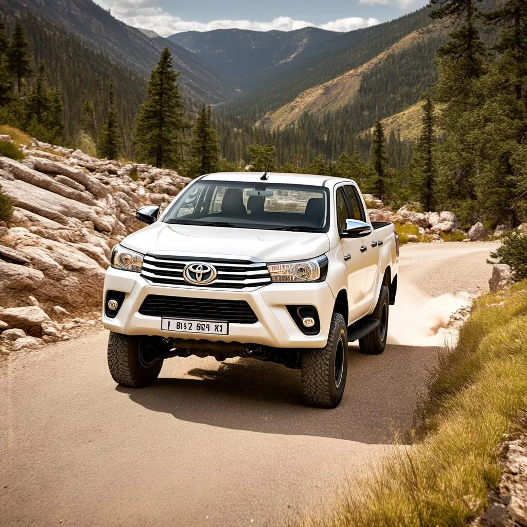 Toyota Hilux Pickup 2017 driving off-road on a mountain trail