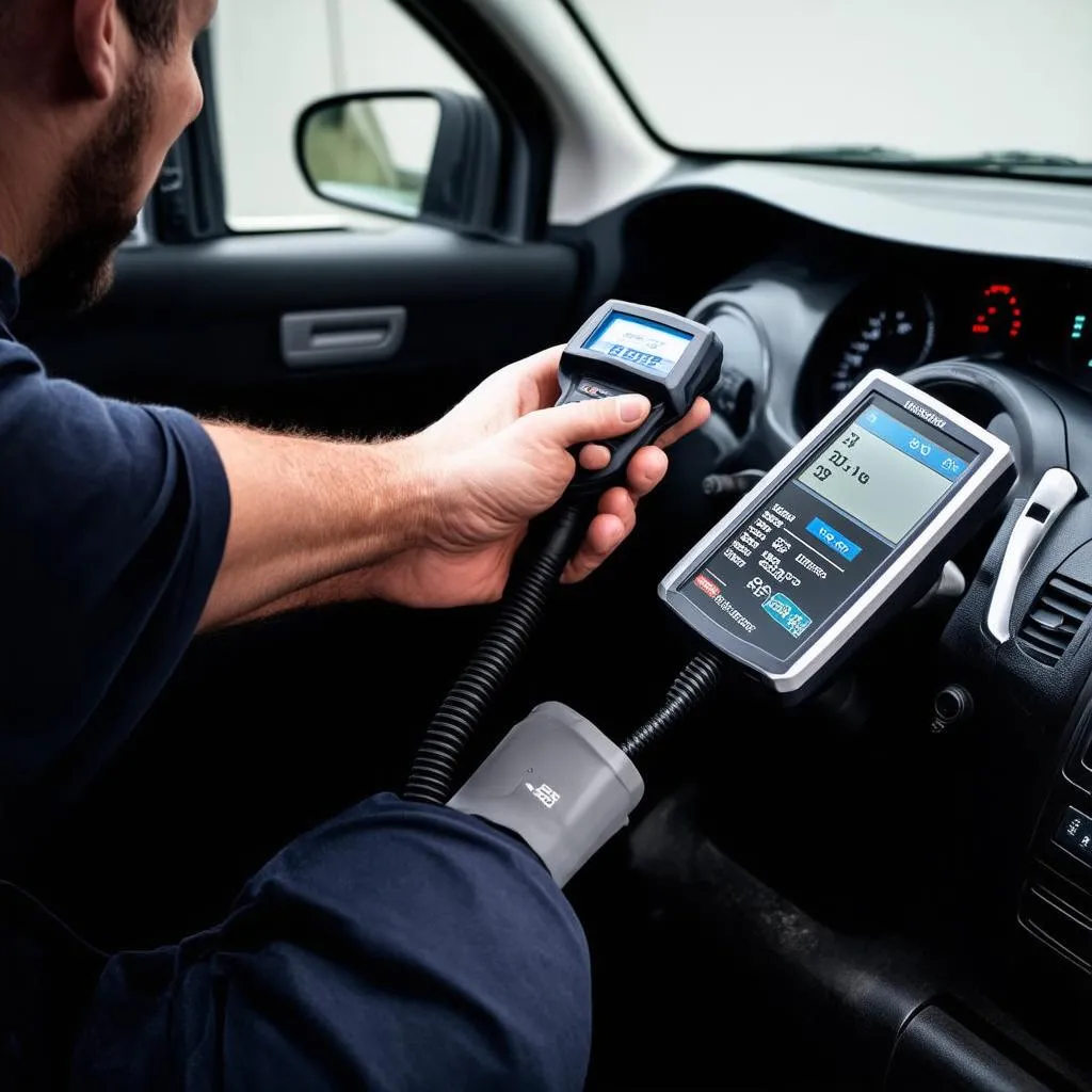 Scanner OBD2 branché sur la prise OBD d'une Audi A3