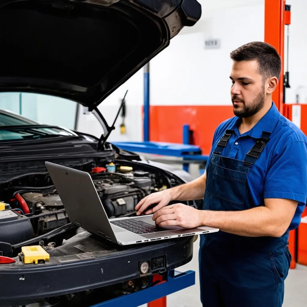 Mécanicien utilisant des données automobiles de bricolage