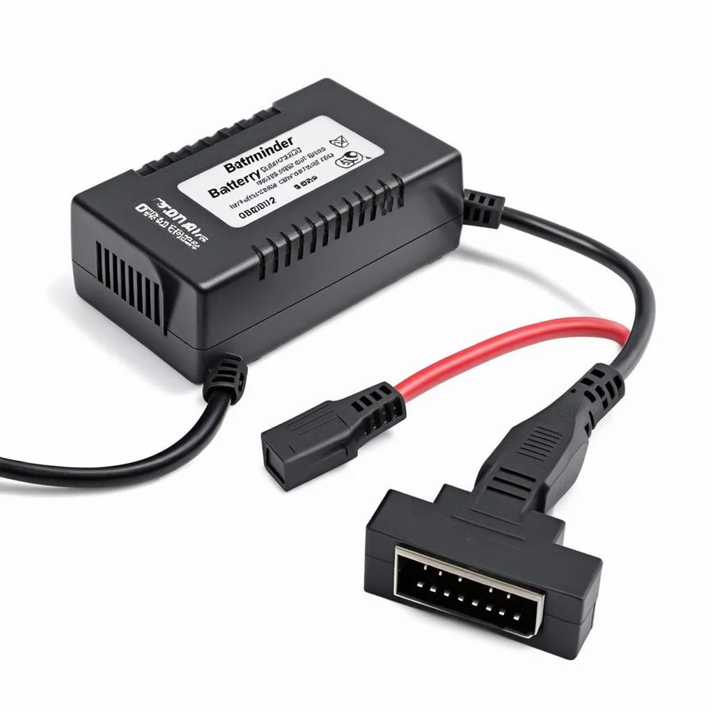 Batteryminder OBD12 charger connected to a car's OBD2 port