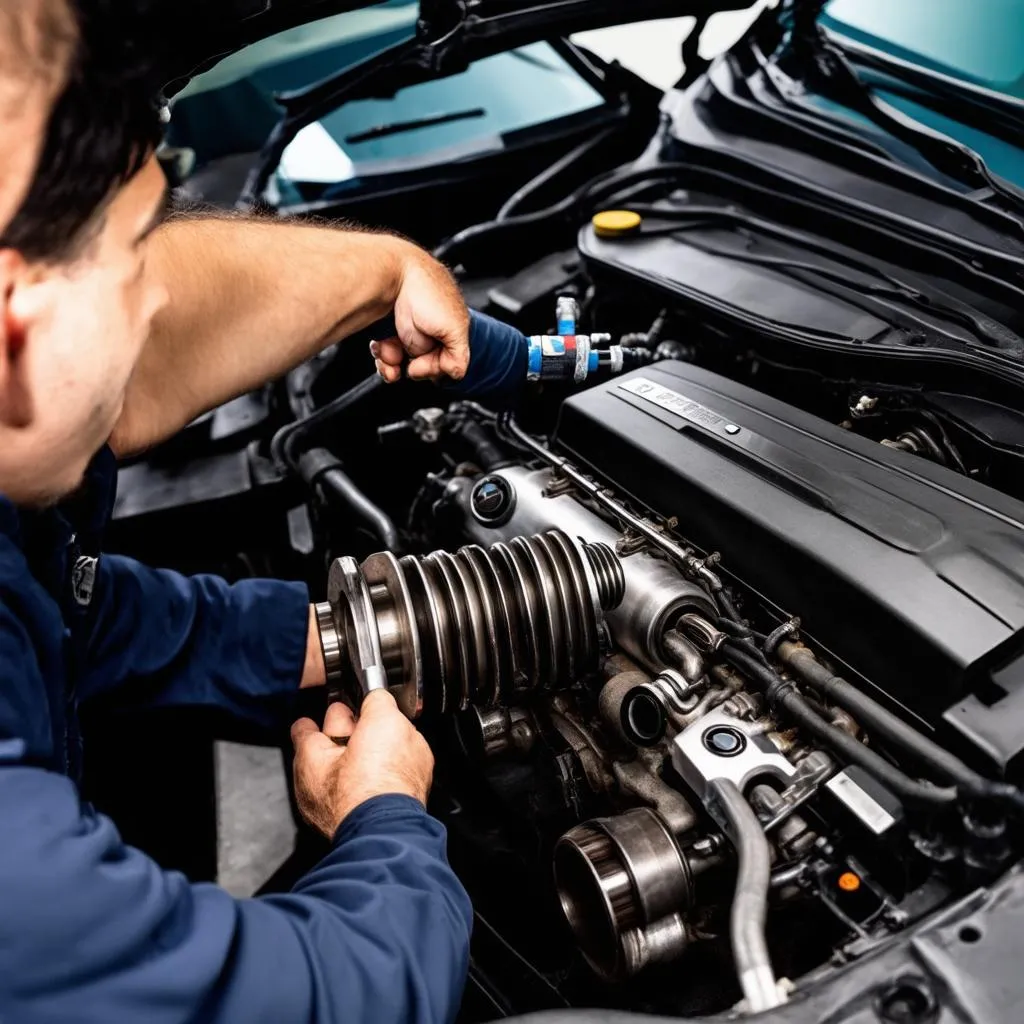 Un mécanicien inspectant un moteur BMW