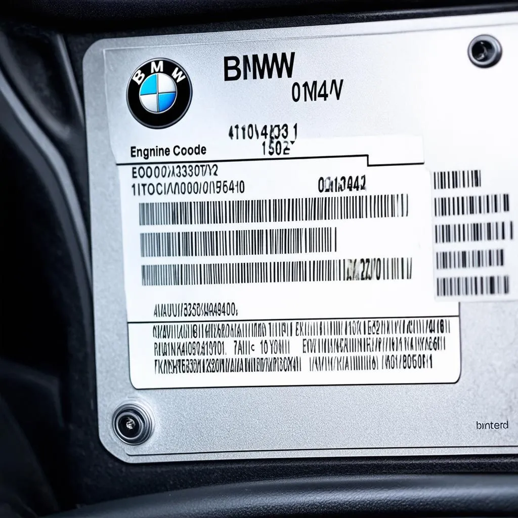 Plaque d'identification du code moteur BMW