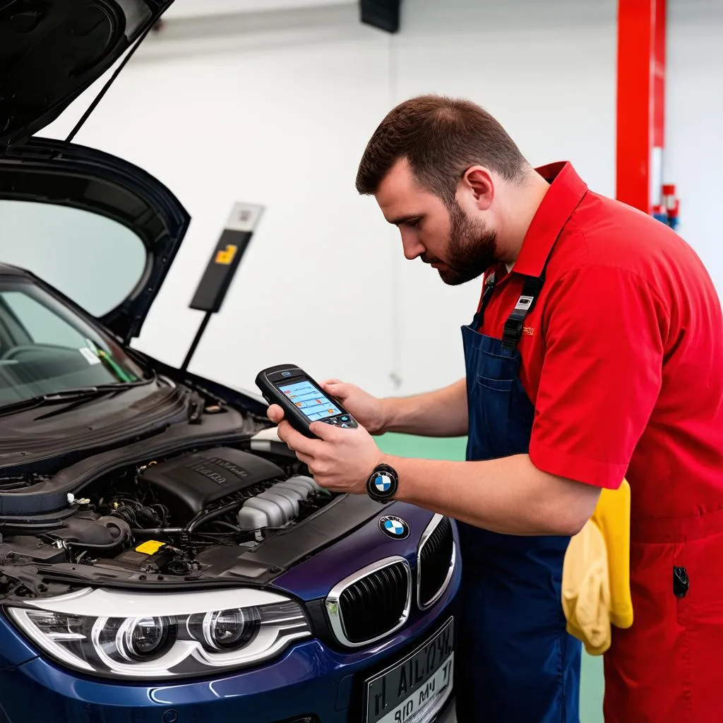 BMW mechanic working on a car