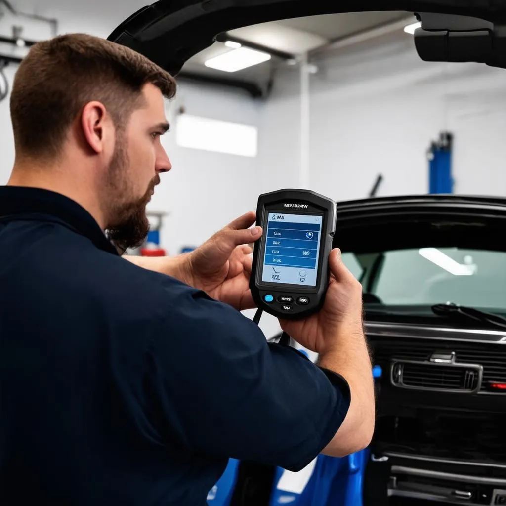 BMW Mechanic Diagnosing Car