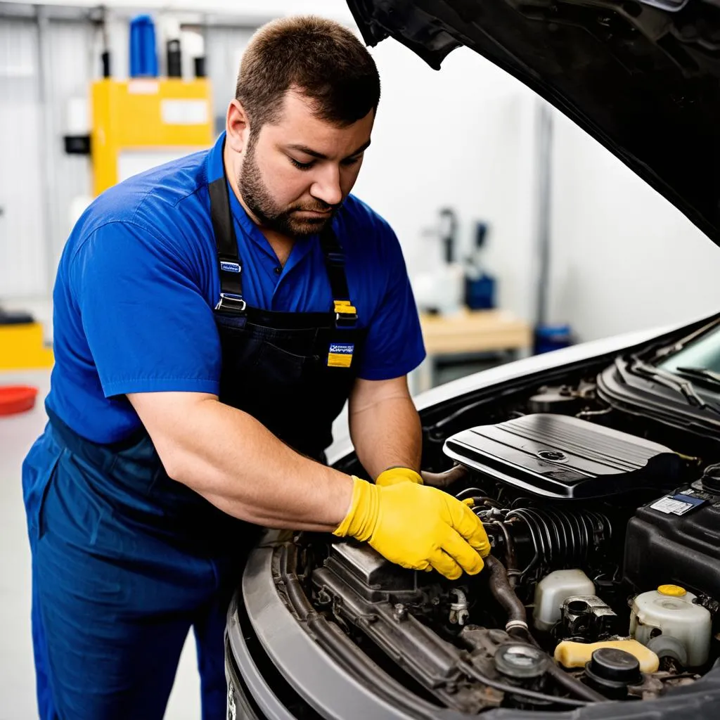 mechanic working on car