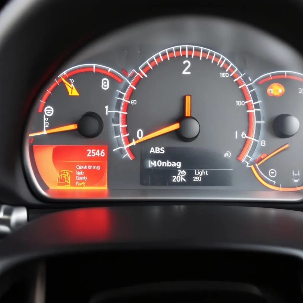 Car dashboard with warning lights