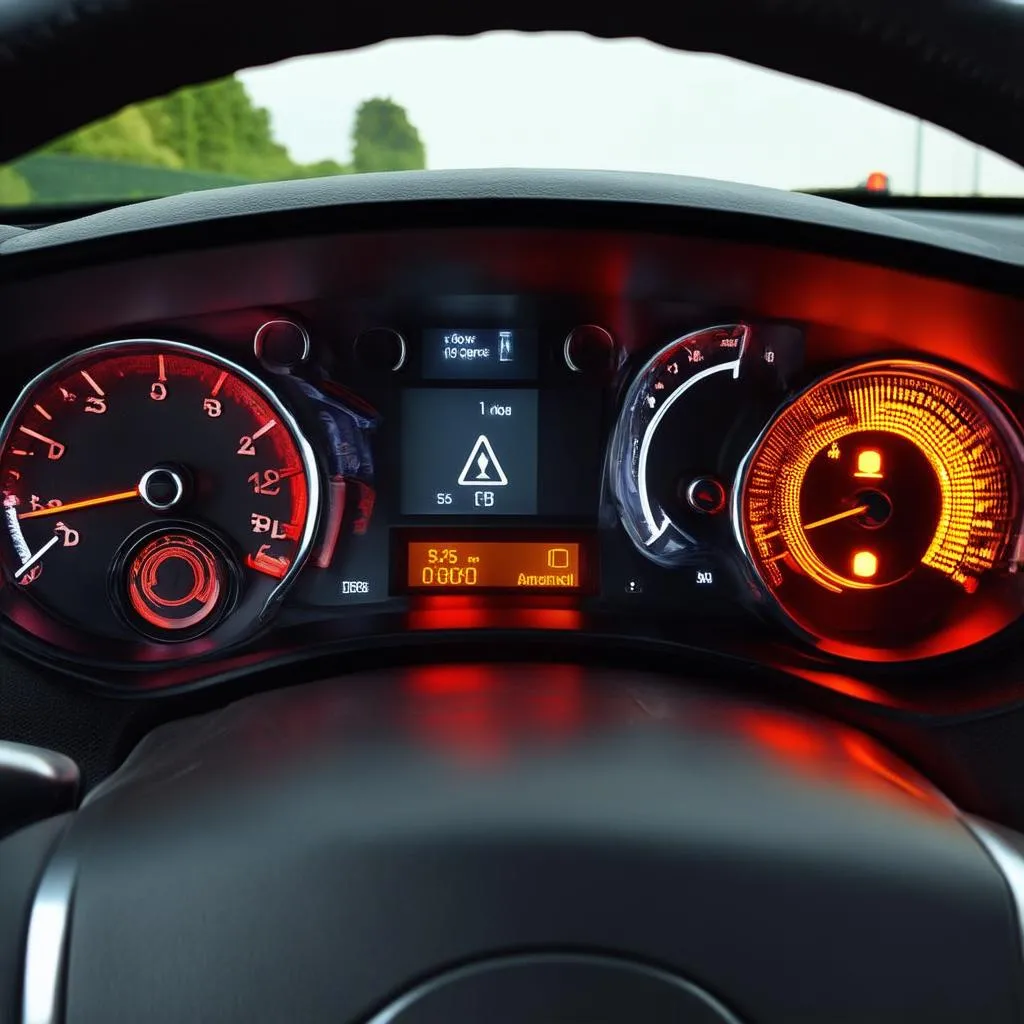 Car Dashboard with Warning Lights