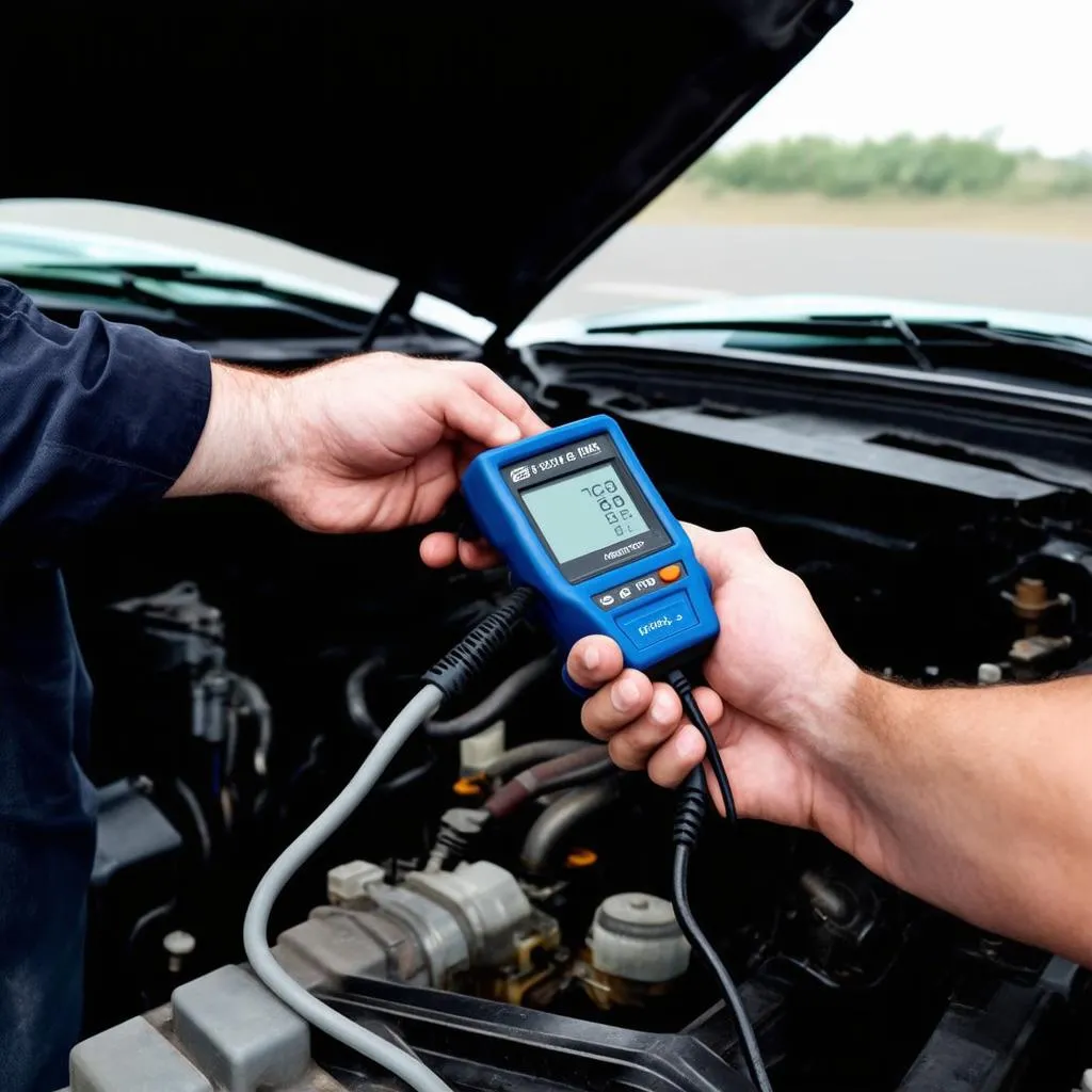 Un mécanicien utilisant un outil de diagnostic sur une voiture.