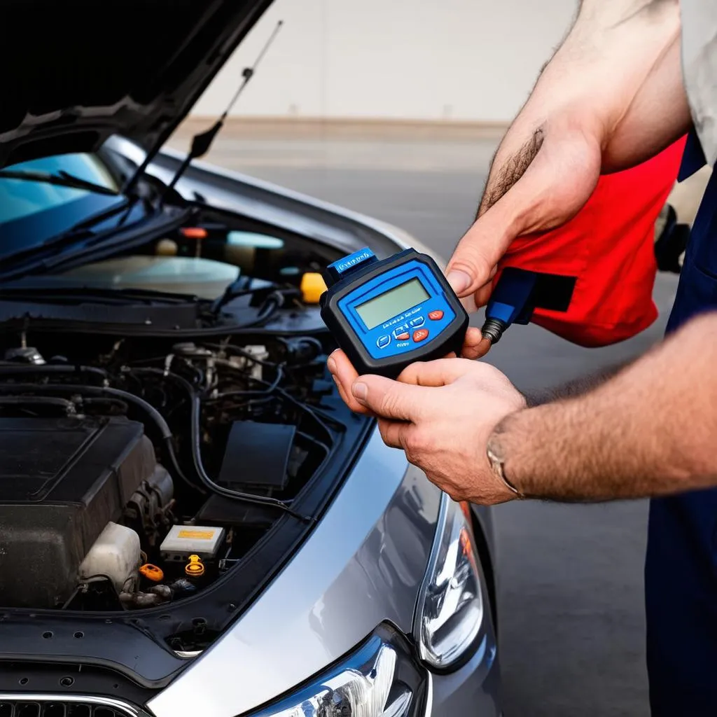 Outil de diagnostic automobile branché sur une voiture