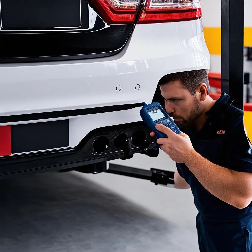 Mechanic using a diagnostic tool