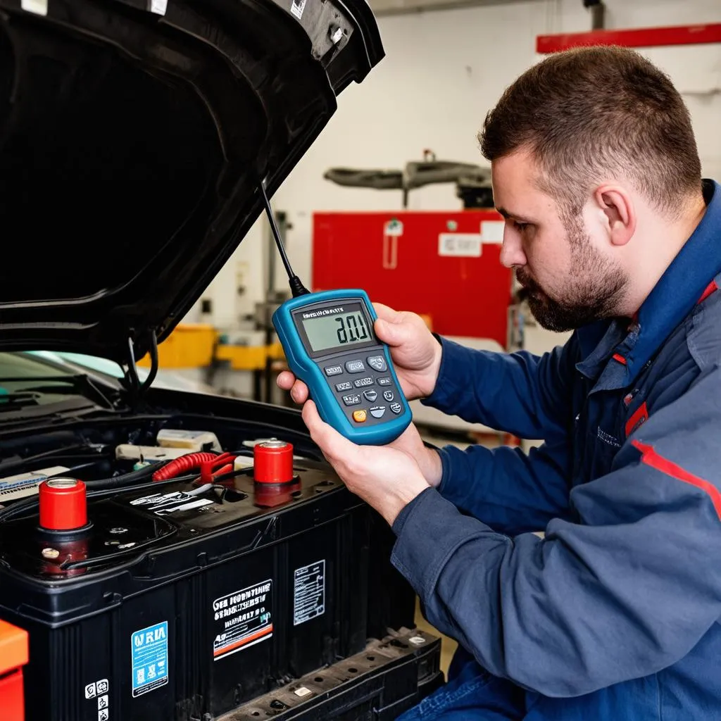 Mécanicien vérifiant la batterie d'une voiture