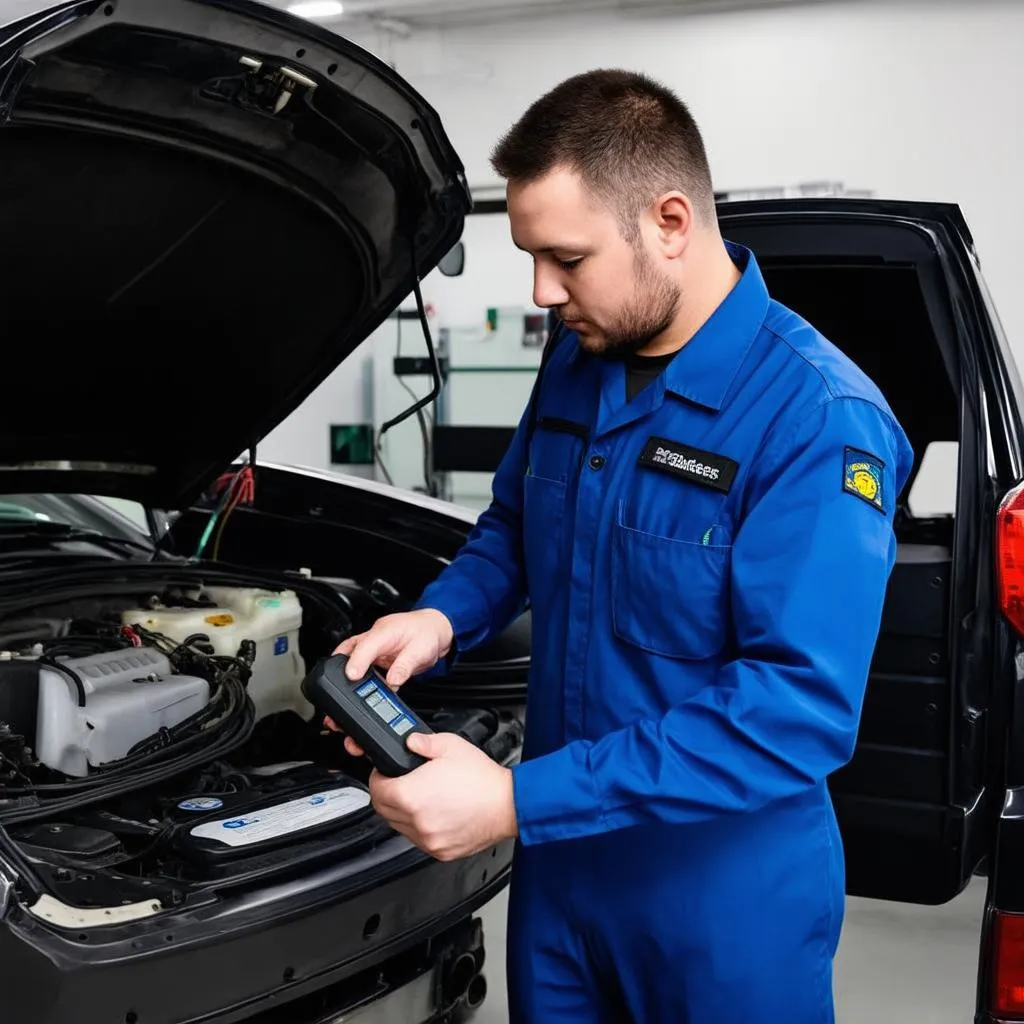 Car mechanic doing a diagnostic