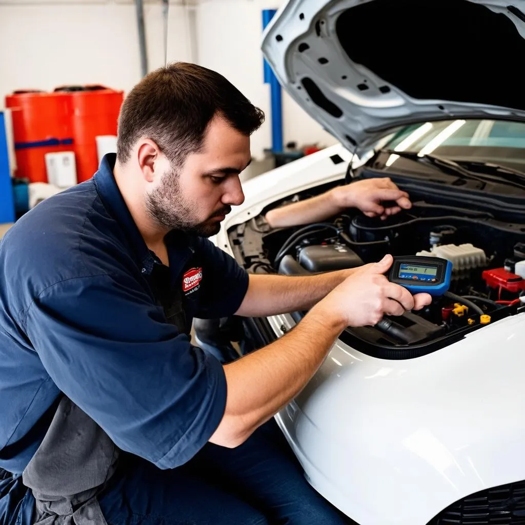 Mécanicien automobile effectuant des diagnostics