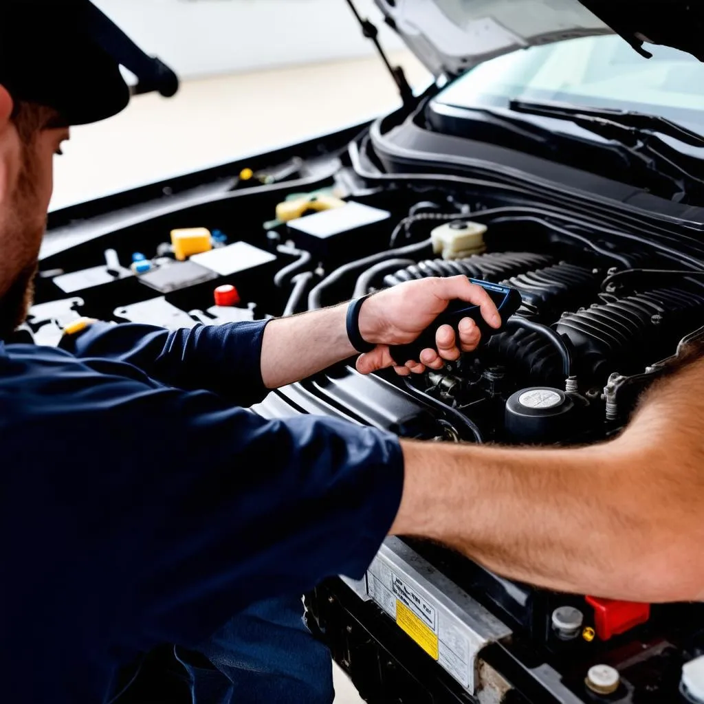 Mécanicien réparant un moteur de voiture