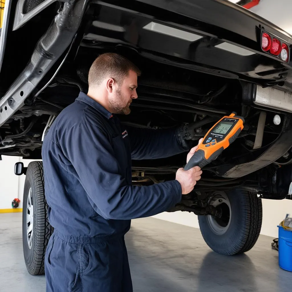 Car mechanic inspecting Hummer H2