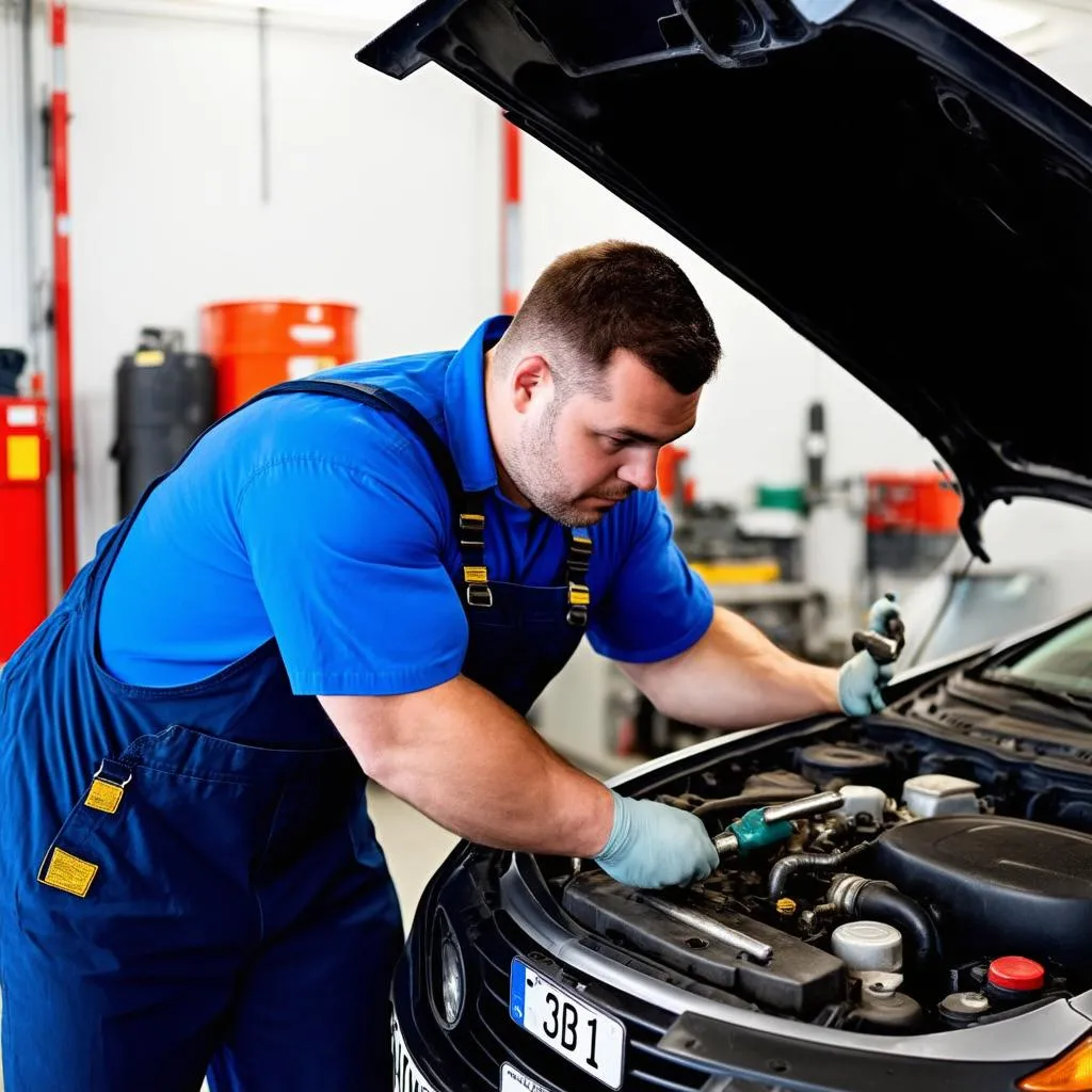 Car Mechanic Repairing a Vehicle