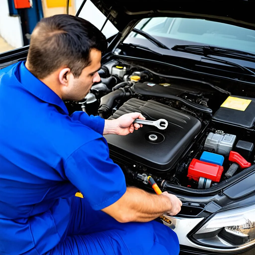 mechanic repairing car engine