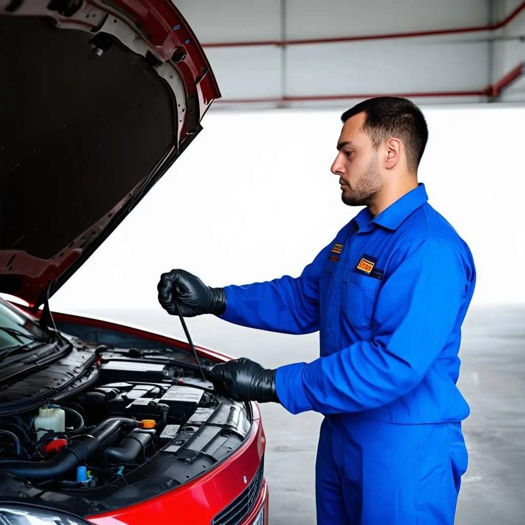 Car Mechanic Repairing Fuel System