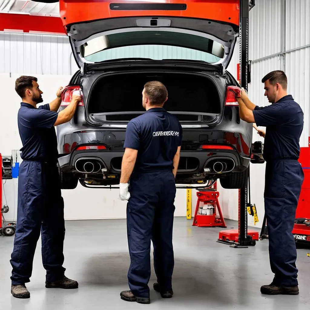 Car Mechanic Team Working on a Car