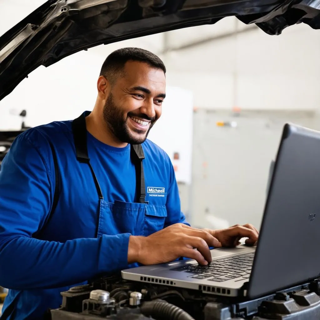 Car Mechanic Using Laptop