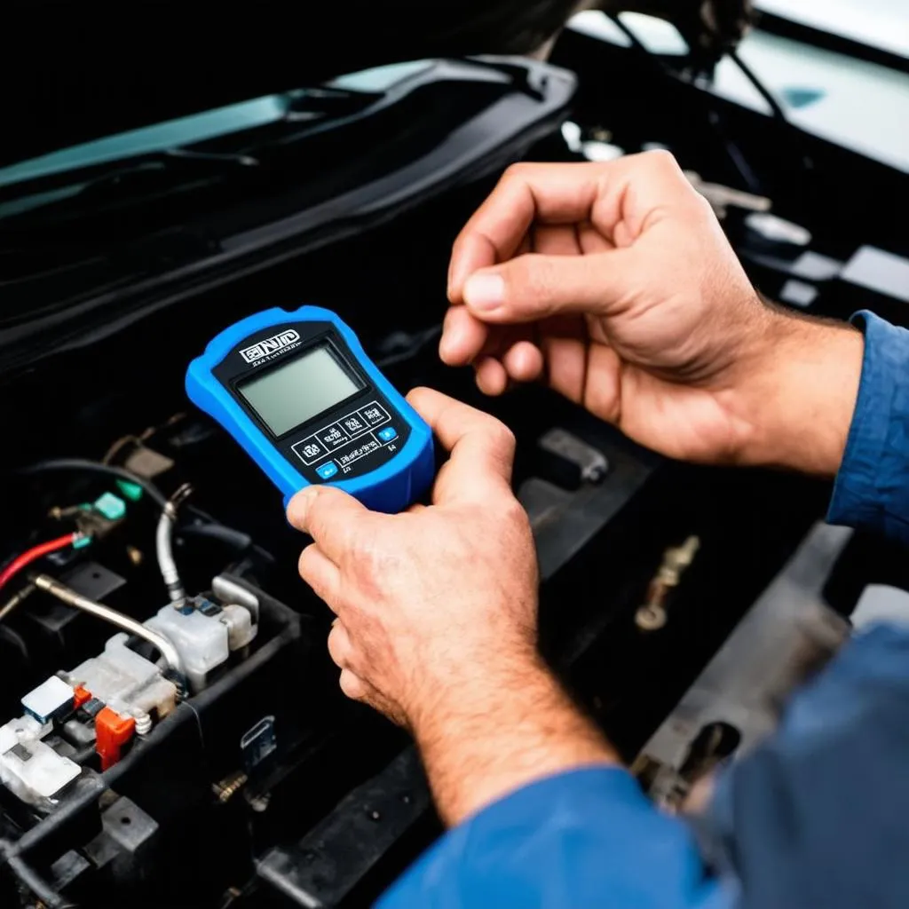 Car mechanic using OBD scanner