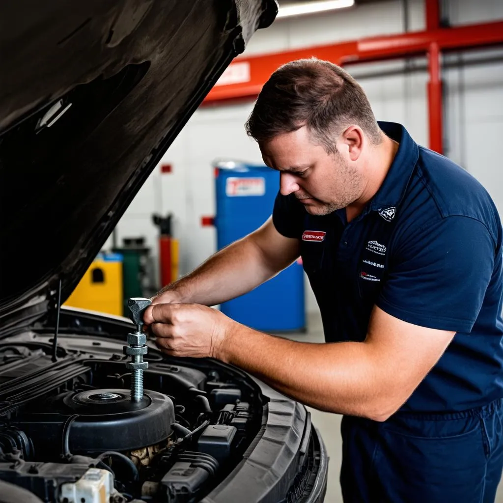 Mechanic working on car