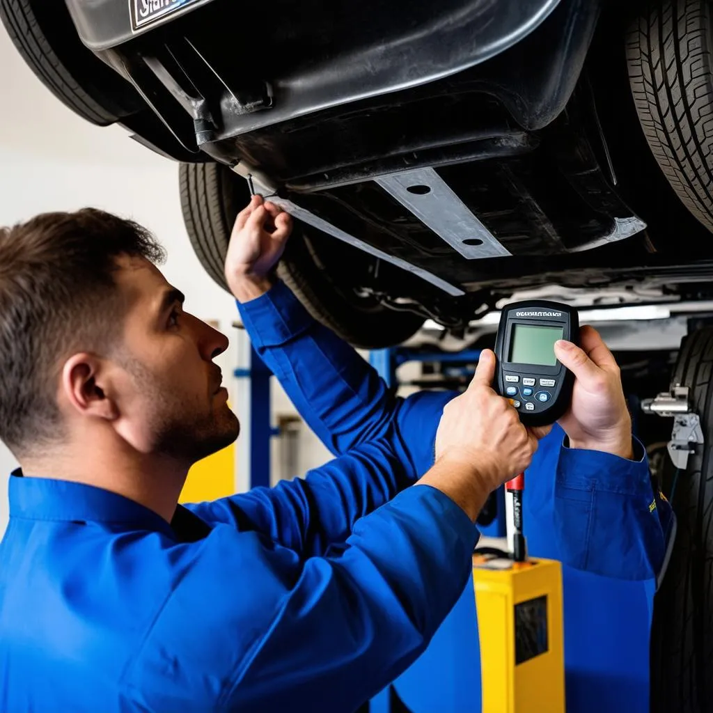 Mécanicien automobile travaillant sur le système ABS