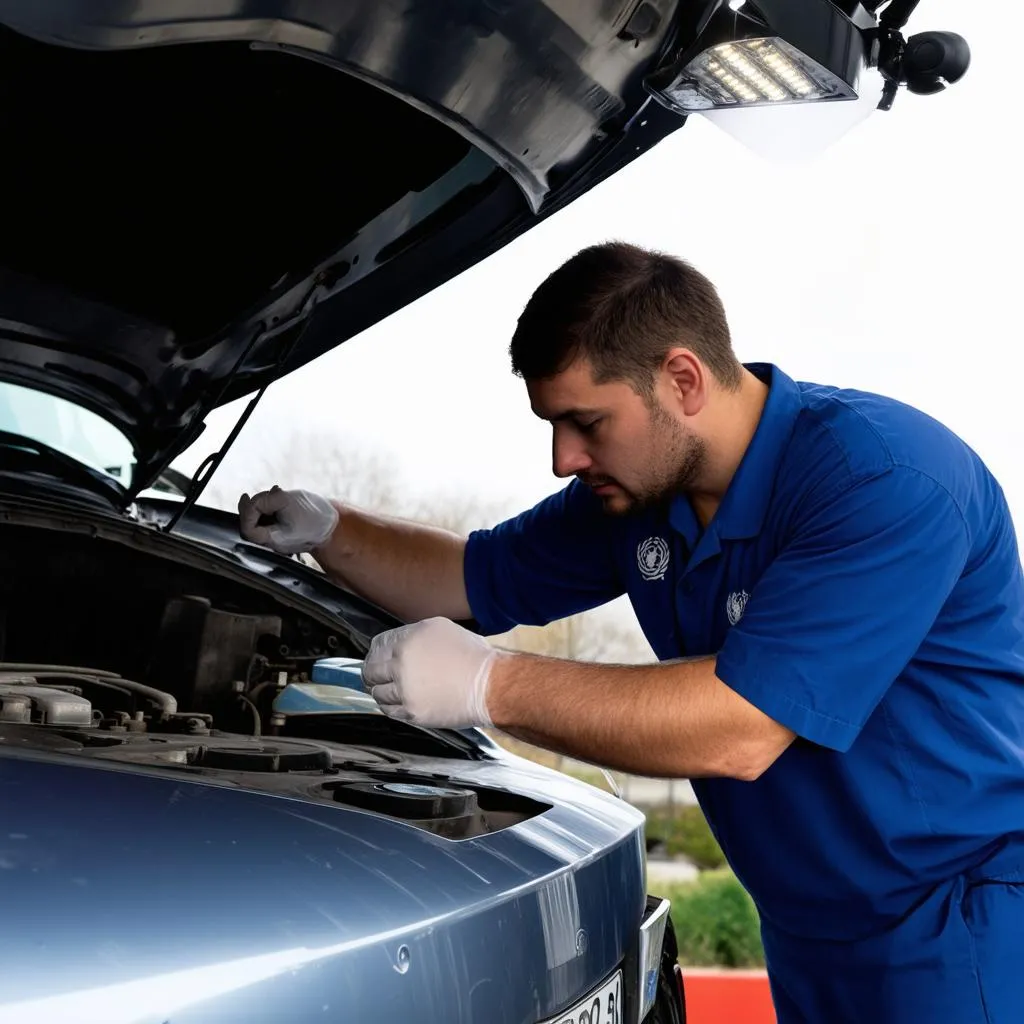 Mécanicien automobile travaillant sur une voiture