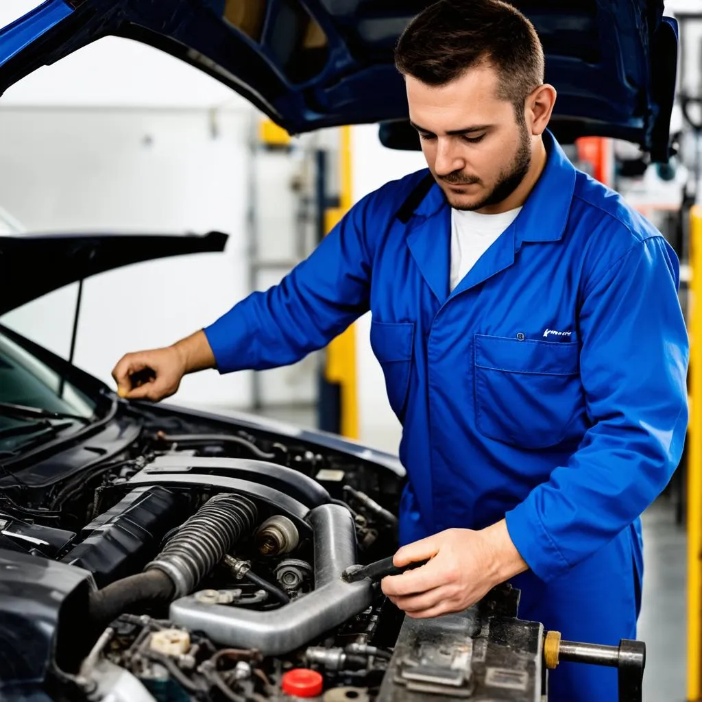 Mécanicien automobile travaillant sur un moteur de voiture