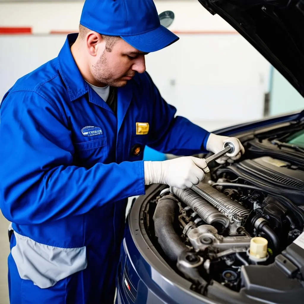 Mécanicien travaillant sur un moteur de voiture