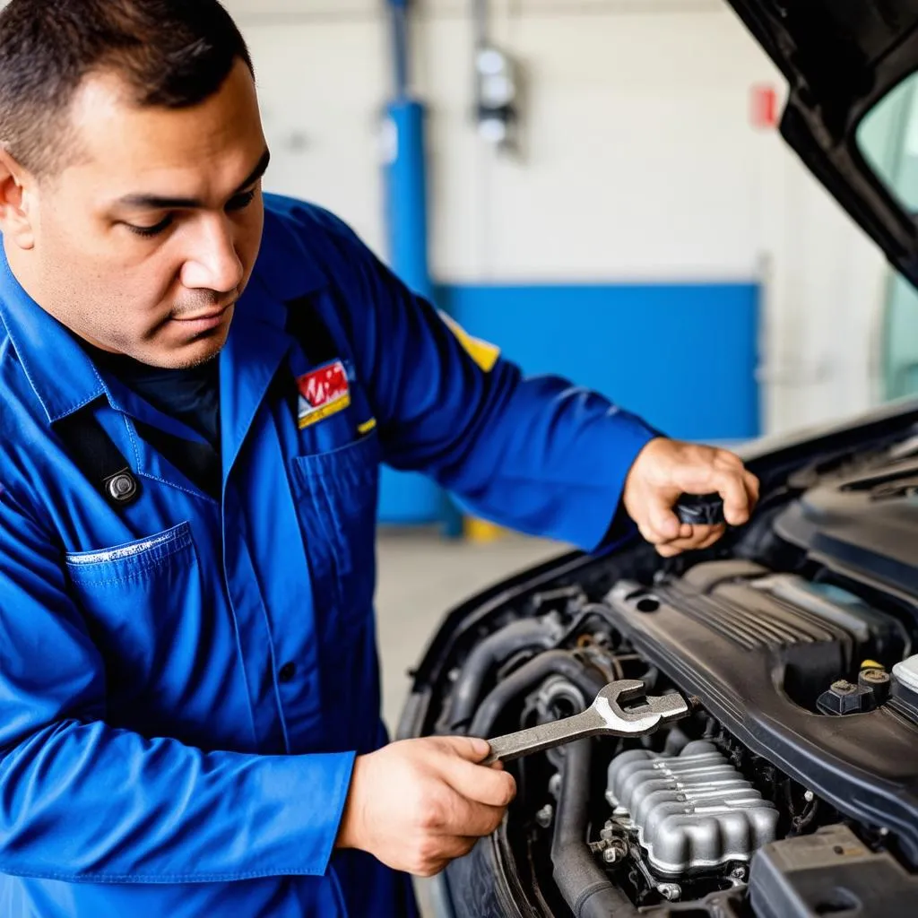 Mécanicien automobile travaillant sur un moteur