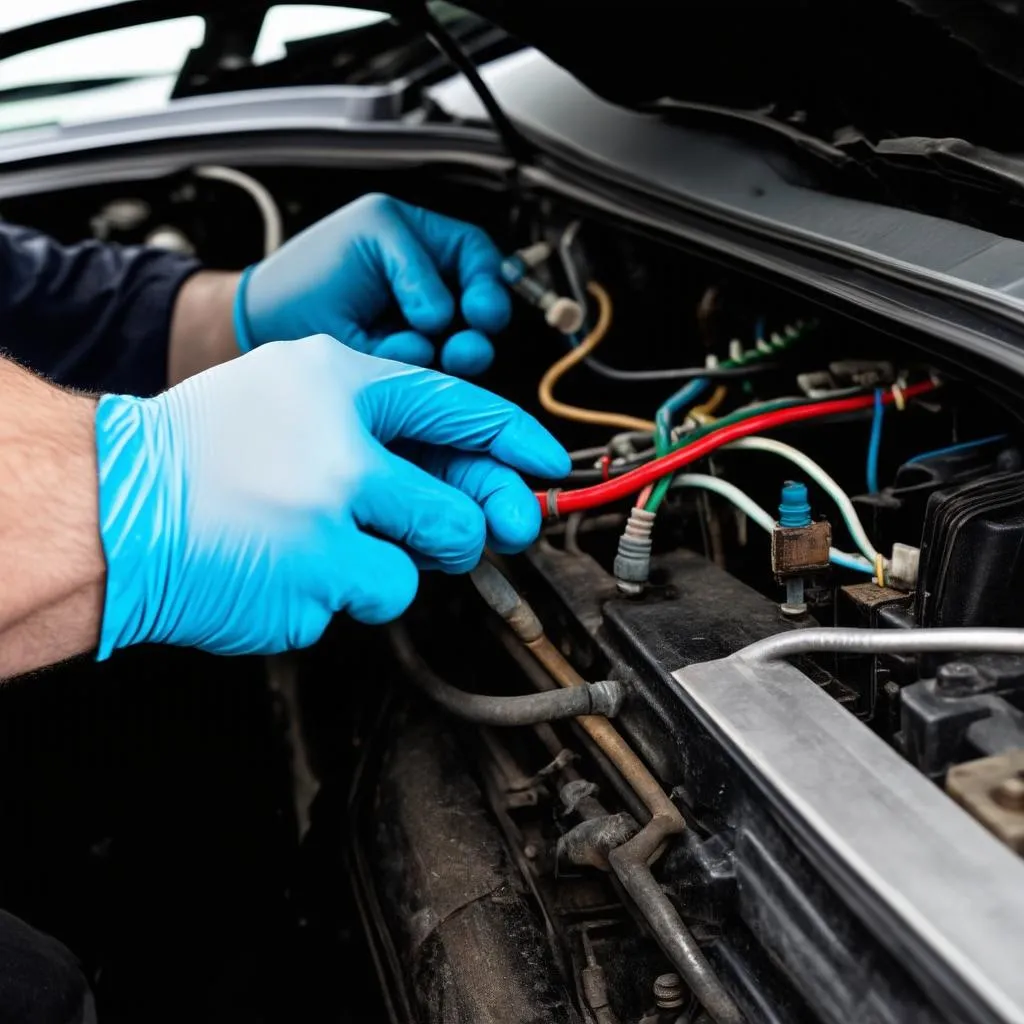 Car Mechanic Working on Vehicle Electronics