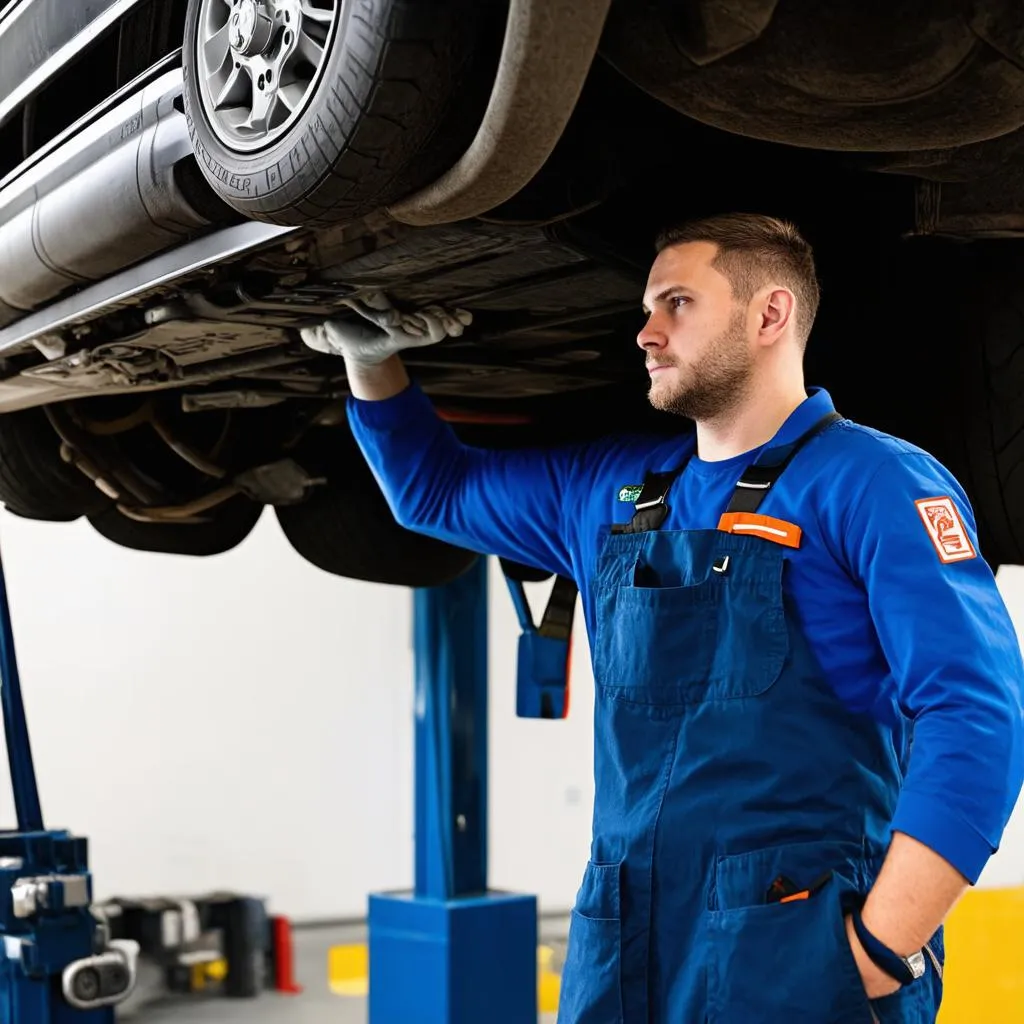 Mécanicien travaillant sous une voiture